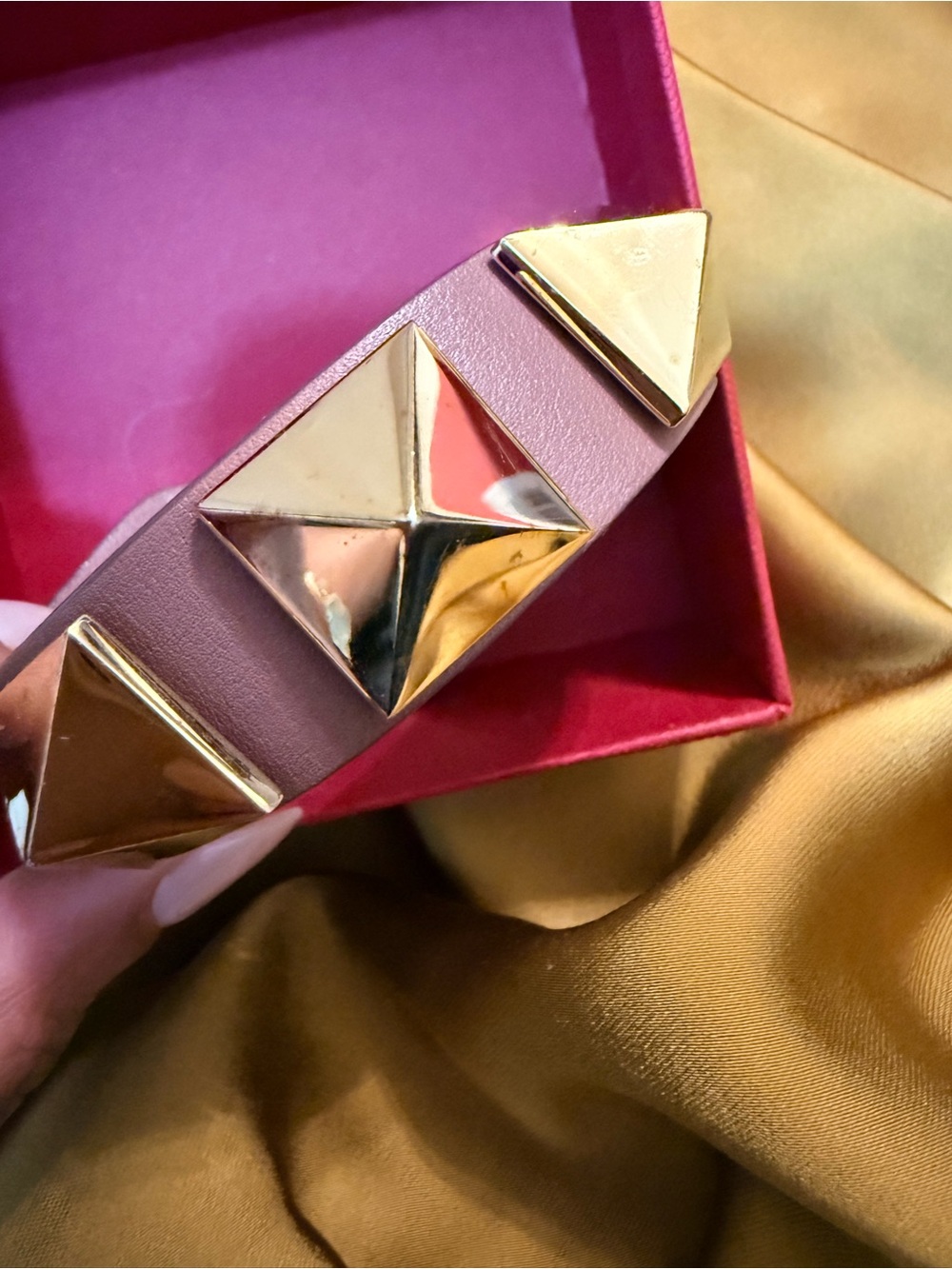 Valentino brown Leather Bracelet with Gold Pyramid Studs